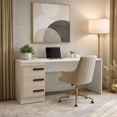 Imagem de Escrivaninha para Ecritório 3 Gavetas Valência Creme/Branco