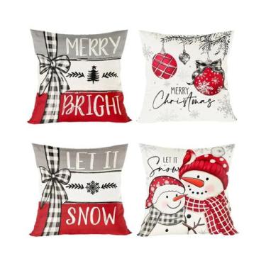 Imagem de Capas De Almofada De Linho De Natal 4 Peças, Capas De Almofada Decorat