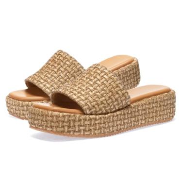 Imagem de Monrovia Sandálias de plataforma femininas ráfia, alpargatas de vime, escorregadores de cunha baixa, sapatos de férias de palha de verão, sandálias de praia confortáveis em rattan, sandálias de praia