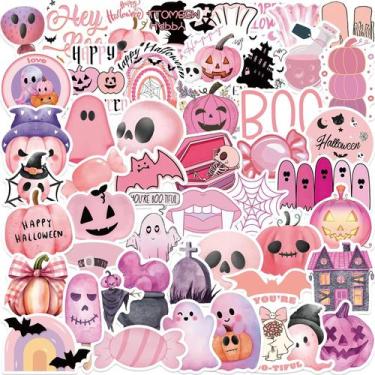 Imagem de Adesivos Kawaii De Halloween Em Rosa Com Fantasmas, Caveiras E Abóbora