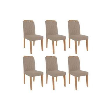 Imagem de Cadeira Cozinha Paola Wood Kit 6 Un Carvalho/Linho Bege - Cimol