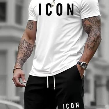 Imagem de Conjunto Kit Camiseta e Short Tectel Estiloso Icon Moda Verão Camisa B
