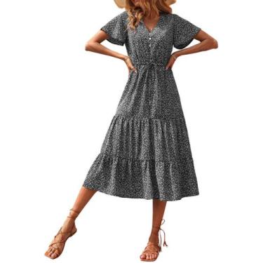 Imagem de Vestido PRETTYGARDEN 2025 Verão Decote V Floral - M