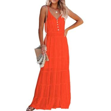 Imagem de Vestido de Praia Longo PRETTYGARDEN XL Laranja Sem Mangas