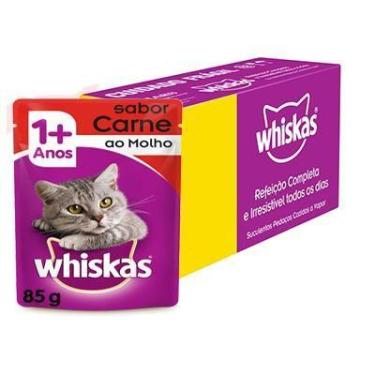 Imagem de Caixa com 20 Sachês Whiskas para gatos adultos sabor carne ao molho 85