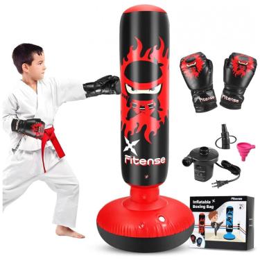 Imagem de Saco de Pancadas Inflável Infantil Fitense 160 cm Red Ninja com Luvas e Bomba Elétrica