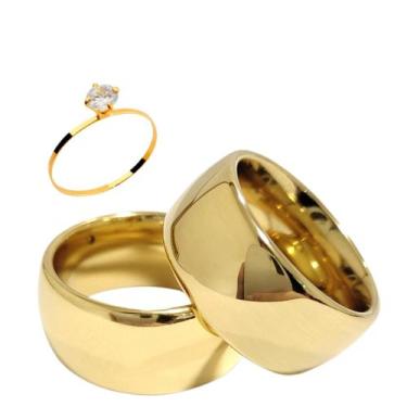 Imagem de Par Aliança Casamento Boleada 10mm Tungstênio ouro 18k - Noran