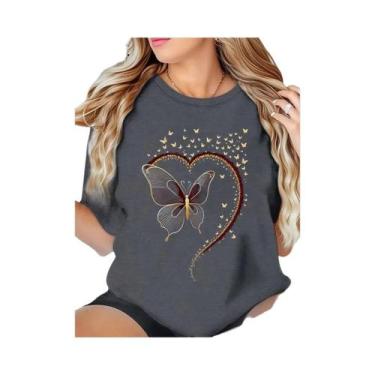 Imagem de Camiseta plus Size Branca Com Estampa De Borboleta E Coração, Gola Red