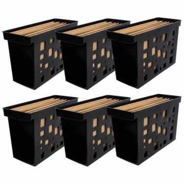 Imagem de Kit 6 Caixa Arquivo Móvel Preto + 6 Pastas Suspensas Kraft Dello - Del