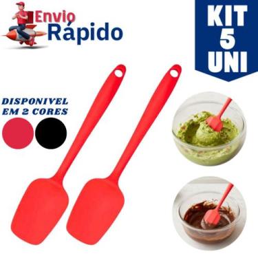 Imagem de Kit 5 Espátula Reta Silicone 27cm Cozinha Antiaderente Alta Temperatur