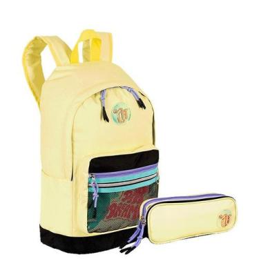 Imagem de Kit Mochila Grande e Estojo 2 Compartimentos Capricho Candy - Amarelo 