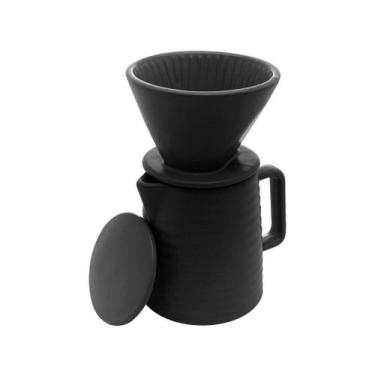 Imagem de Bule com Suporte Para Filtro e Tampa Cerâmica Preta 600ml Wolff - âWol