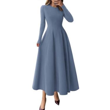 Imagem de Vestido PRETTYGARDEN Outono 2025 Manga Longa Midi Azul Esmaecido XXL