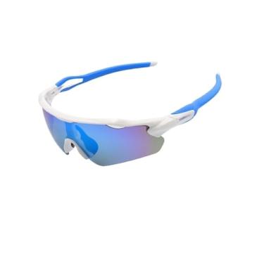 Imagem de Óculos De Sol Esportivo Ciclismo Proteção Kit Polarizado Original Baixa Pace Pedal Bike Beach Tennis Ftv Corrida UV400 Unissex - Modelo Race - Cacife Brand (Branco Azul Espelhado)