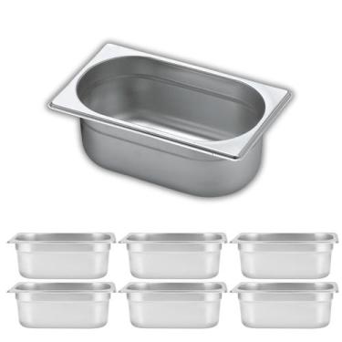 Imagem de Kit 6 Cubas Gastronomicas GN 1/4 100mm Aço Inox Gourmet Mix