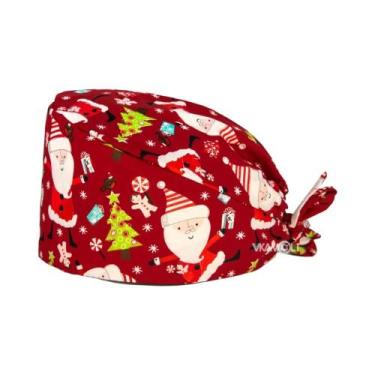 Imagem de Touca Cirúrgica Unissex Com Estampa De Natal 100% Algodão Reutilizável