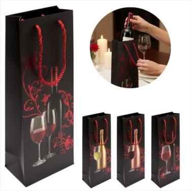 Imagem de Kit Jogo Com 12 Sacolas Para Presente De Papel Para Garrafa De Vinho P