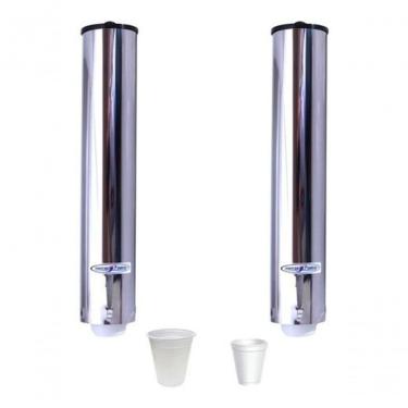 Imagem de Kit Porta Copos Descartável Descartavel Suporte para Água e Café em Inox com Dois Dispensers