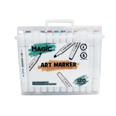 Imagem de Marcador Artístico Ponta Dupla E-Kids Art Marker 120 Cores com Estojo Organizador Kit 120