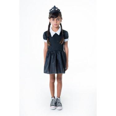 Imagem de Kit Infantil Princesa Bruxinha em Fantasia 100% Poliéster Tamanho P com 1 Vestido e 1 Coroa