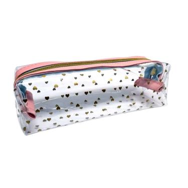 Imagem de Estojo Escolar Ultraclear D-colors Dreams Coração em PVC Transparente Ultrarresistente com Zíper Compacto e Leve Rosa
