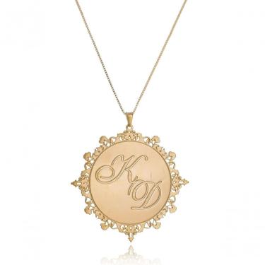 Imagem de Colar Floratta Joias Mandala Chapado com Iniciais Folheado em Ouro 18k Personalizado Delicado Feminino