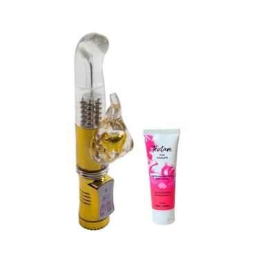 Imagem de Kit Vibrador Rotativo Ponto g Recarregável com Estimulador Elefante + Lubrificante Íntimo Fun Chiclete para Prazer