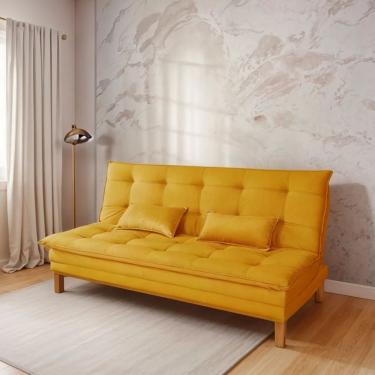 Imagem de Sofá Cama Reclinável Casal 3 Lugares Suede Premium Retrátil 184CM Amarelo Suede