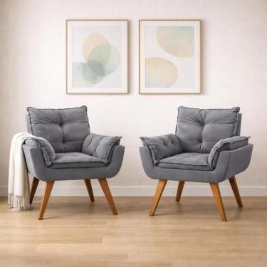 Imagem de Kit 2 Poltronas em Veludo Base Palito Quadrada Opalla Prime - House De