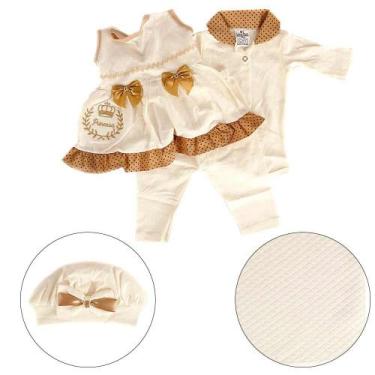 Imagem de Saída De Maternidade Boneca Reborn C Acessórios Princesa Marrom Poa - 