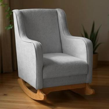 Imagem de Poltrona Amamentação Base Madeira Balanço Vick Bouclê Cinza F03 - Mpoz
