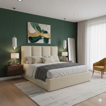 Imagem de Cabeceira Cama Box Casal Estofada V4 Suede Bege Painel 1,40 RBL