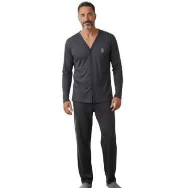 Imagem de Pijama Masculino Aberto Botão Manga Longa e Calça Comprida Inverno Pós