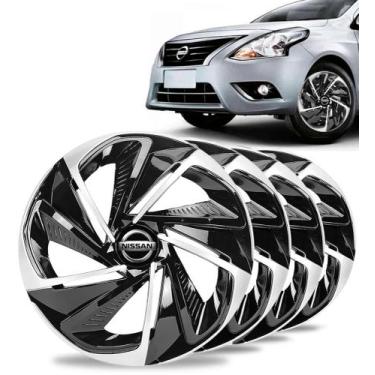 Imagem de Jogo 4 Calotas Nitro Aro 14 Black Silver Nissan Versa March - Elitte