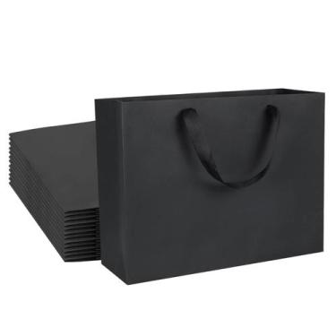 Imagem de Sacos de presente QIELSER Kraft Paper Black 16x15x30cm (pacote com 24)