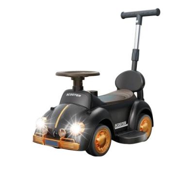 Imagem de Carrinho Infantil Fusca Elétrico Empurrador Luzes Som Preto - Unitoys