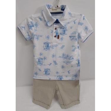 Imagem de Conjunto Menino Camisa + Bermuda Sarja Verão Paraiso 17087, Bege, 3 AN