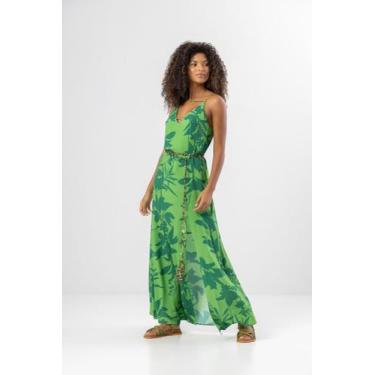 Imagem de Vestido feminino longo estampado tamanho G tecido viscose cor verde - 