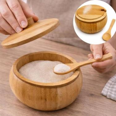 Imagem de Açucareiro de Bambu Natural 300ml com Colher para Açúcar  Elegância e 