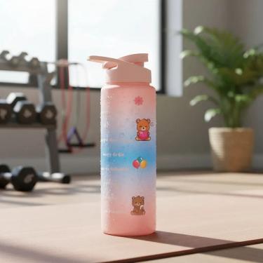 Imagem de Garrafa Squeeze de Plástico Sport Rosa Tie Day Ursinho 750 ml