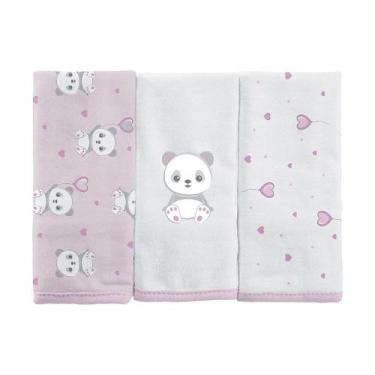 Imagem de BABETE BUBLIM MALHAS PANDA ROSA - Kit com 3 Unidades - INCOMFRAL
