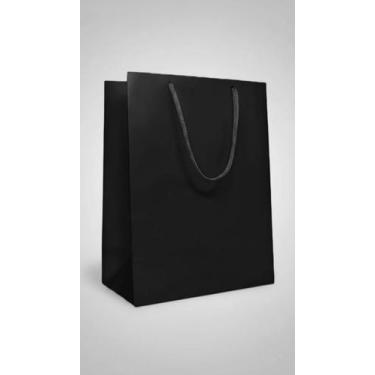 Imagem de Bolsa de Papel Preta com Alça Corda 23x10x30cm - Congratulations Store