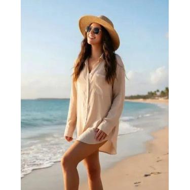 Imagem de Chemise Feminina Manga Longa Elegante Saída Praia Elegante - Doce Char