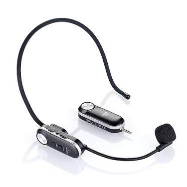 Imagem de Microfone de fone de ouvido sem fio portátil leve com caixa receptora sistema de elemento de música para alto-falante amplificador de voz para ensino de treinamento guia turístico hospedagem de conferências amantes da música tocando cenas de ktv