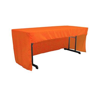 Imagem de LA Linen Toalha de mesa ajustada de popelina de poliéster aberta nas costas para mesas de sala de aula, 244 x 76 x 76 cm, laranja