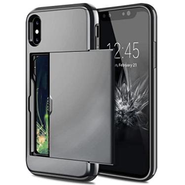 Imagem de Capa de telefone com suporte para cartão de flip fashion para iphone x xs max xr 7 8 plus 6 6 s para samsung s9 s8 plus s7 s6 nota 9, cinza, para galaxy s7