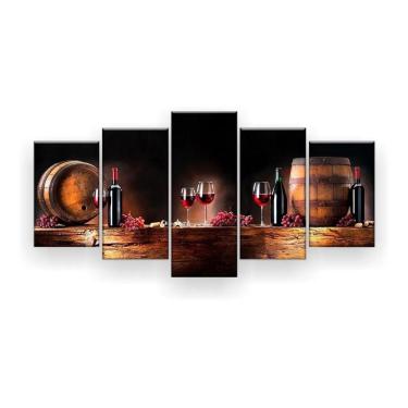 Imagem de Quadro Decorativo Vinho Uvas Mosaico 5pc 129x61 Sala Quarto