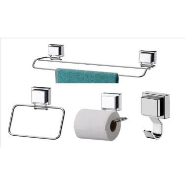 Imagem de Kit conjunto banheiro inox ventosa sucção 4 peças Future