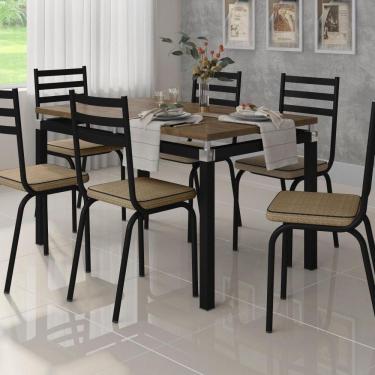 Imagem de Mesa 6 Cadeiras Malva 136cm Preto Nature Assento