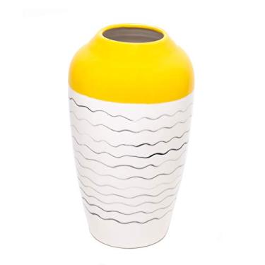 Imagem de Vaso Decorativo de Cerâmica Branco/Amarelo 16cm x 28cm - Wolff